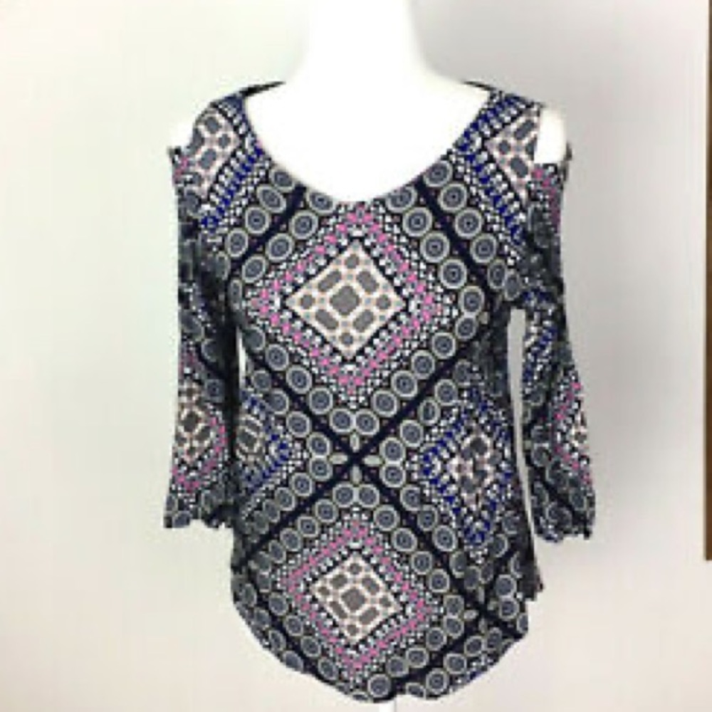 Renee C Geometric Cold Shoulder Blouse